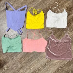 Lot Small 6x Girly Tank Crop Tops Set‎ White Pink Purple Yellow Blouse Backless